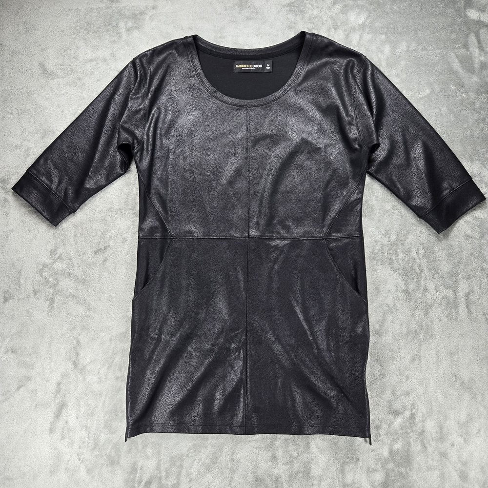 Garbrielle Union New York & Co Black Faux Leather Dress Side Hem Zip Size Medium